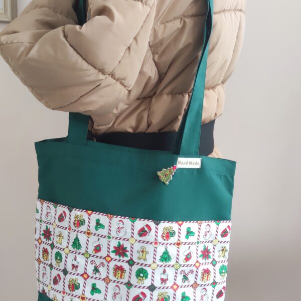 szatyor karácsonyi mintás zsebekkel