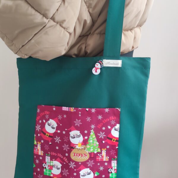 Karácsonyi szatyor mintás zsebbel