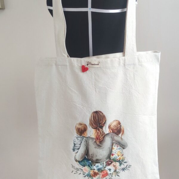 Vászontáska anyuka két gyerekkel